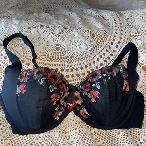 Cacique Black and Red Floral Plung Bra